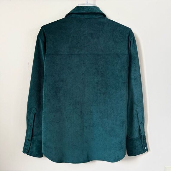 Zara Fine-Waled Emerald Green Corduroy Oversized Long Sleeve Button Blouse SZ M - Picture 7 of 14